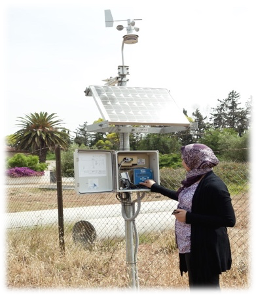 An agricultural technician checking weather data.